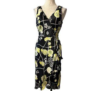 Anthropologie Ametrine Silk Midi Dress 4 Green Yellow Black White Sleeveless